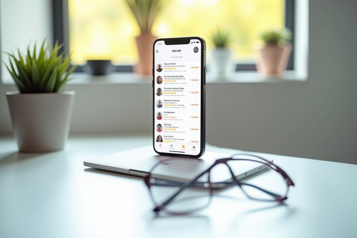 Smartphone affichant l application Livi avec avis positifs