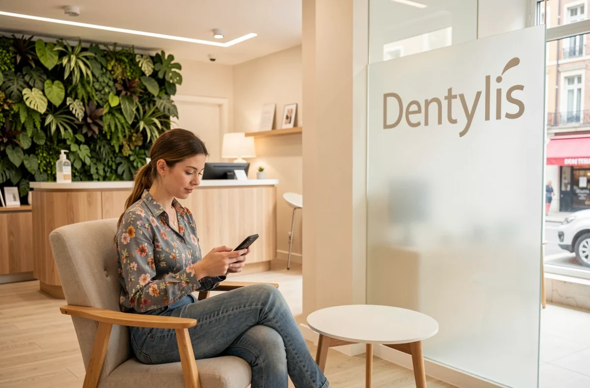Salle d'attente moderne du Centre Dentaire Toulouse Demoiselles Dentylis avec patiente détendue