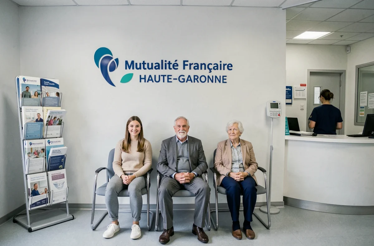 Salle d'attente du Centre de Santé Dentaire Mutualité Française Haute-Garonne avec patients diversifiés