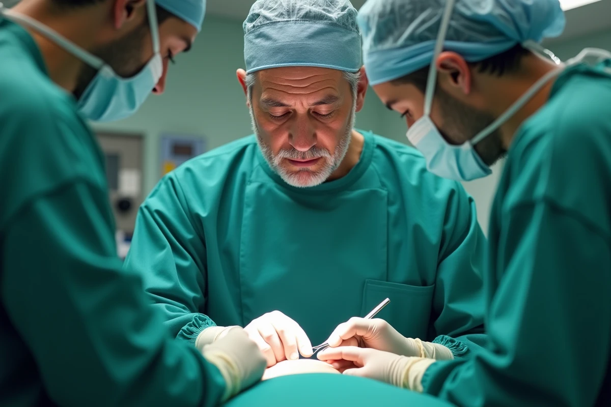 Chirurgien de la main réalisant une intervention chirurgicale sur la matrice de l'ongle en salle d'opération