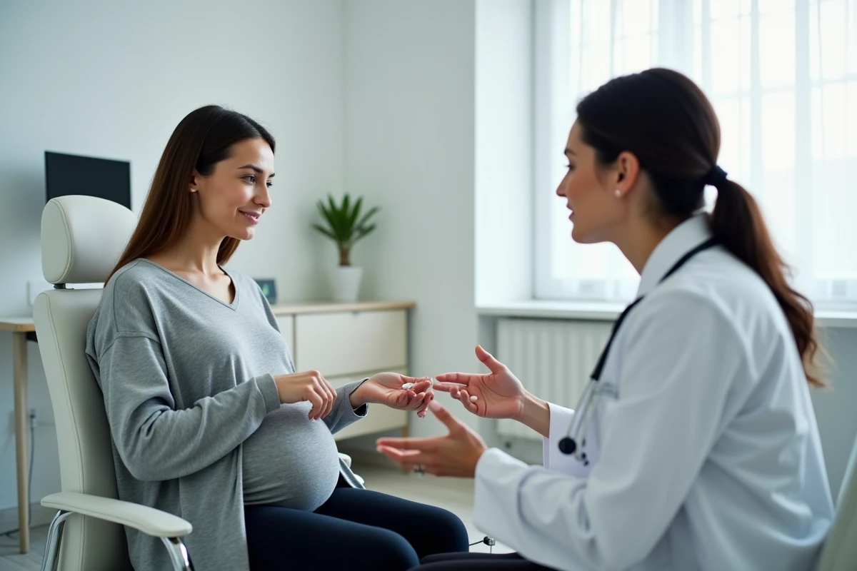 Femme enceinte consultant un médecin pour une brûlure au doigt lors d'une visite médicale prénatale