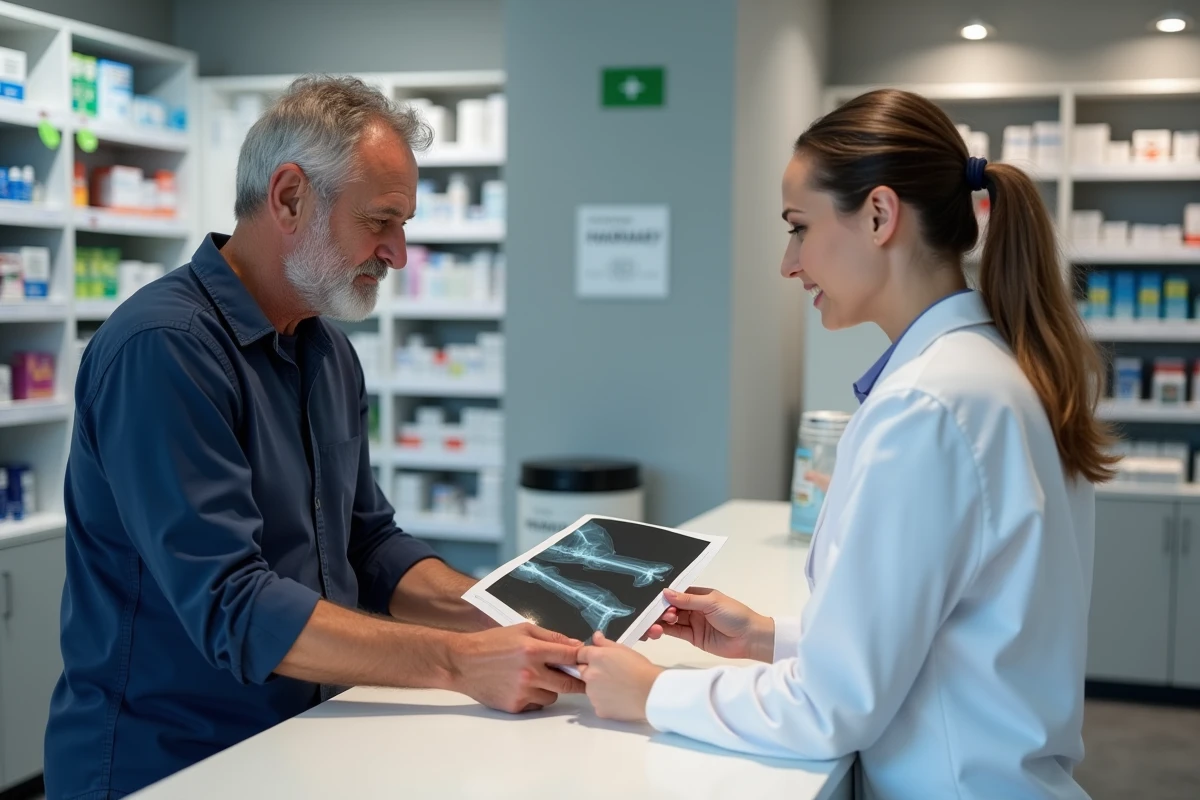 Un homme dépose des radiographies anciennes à la pharmacie pour une élimination responsable et sans risque