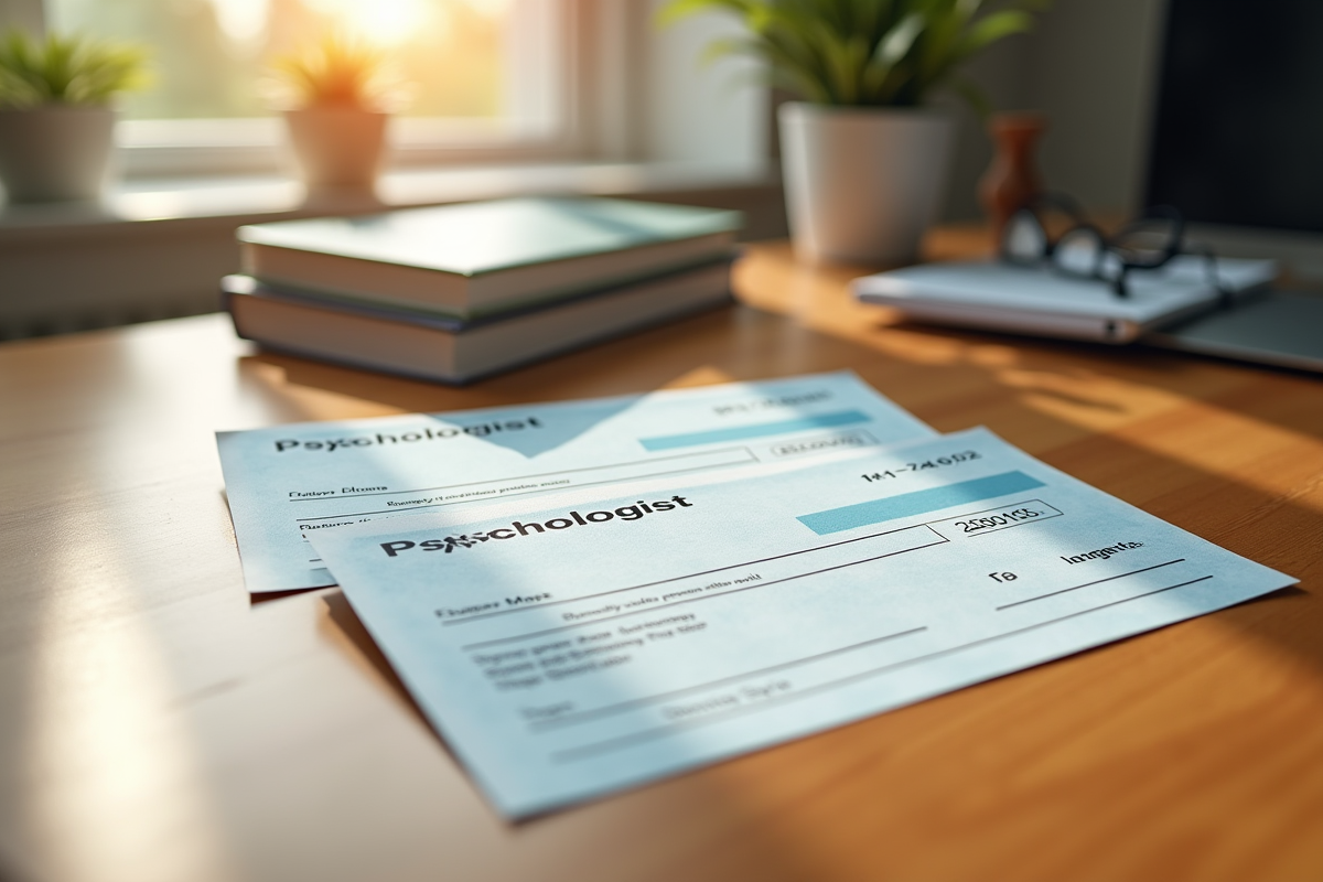 Deux fiches de paie pour psychologue et psychiatre sur une table