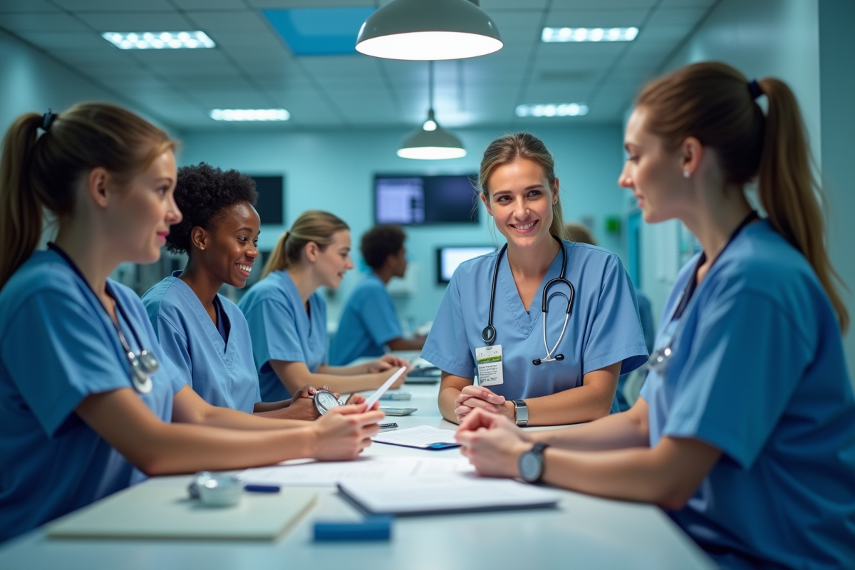 Equipe d infirmiers collaborant au bureau de l hopital dans une ambiance professionnelle