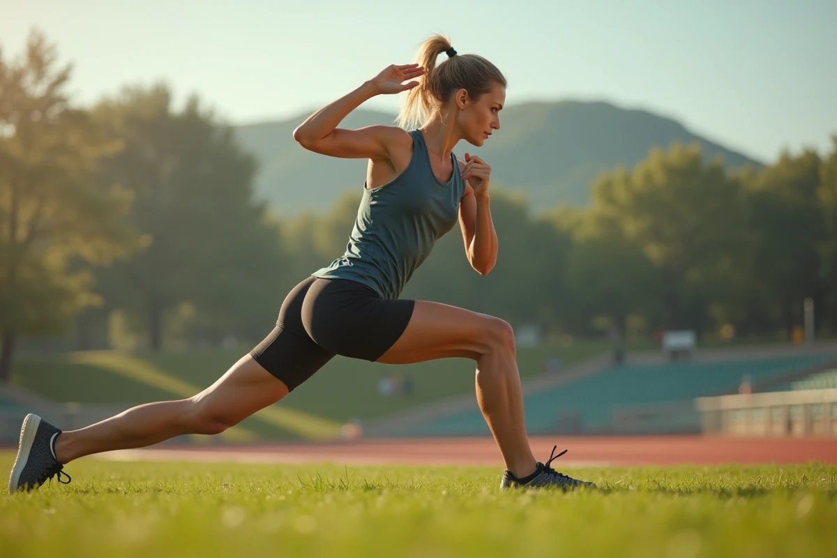 Femme coureuse en plein étirement en extérieur
