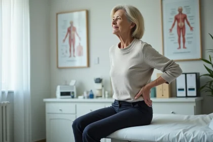 Femme d'&acirc;ge moyen en consultation m&eacute;dicale attentive