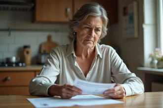 Femme d'âge moyen consulte ses résultats médicaux à la maison