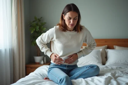 Femme d'&acirc;ge moyen souffrant au niveau du ventre