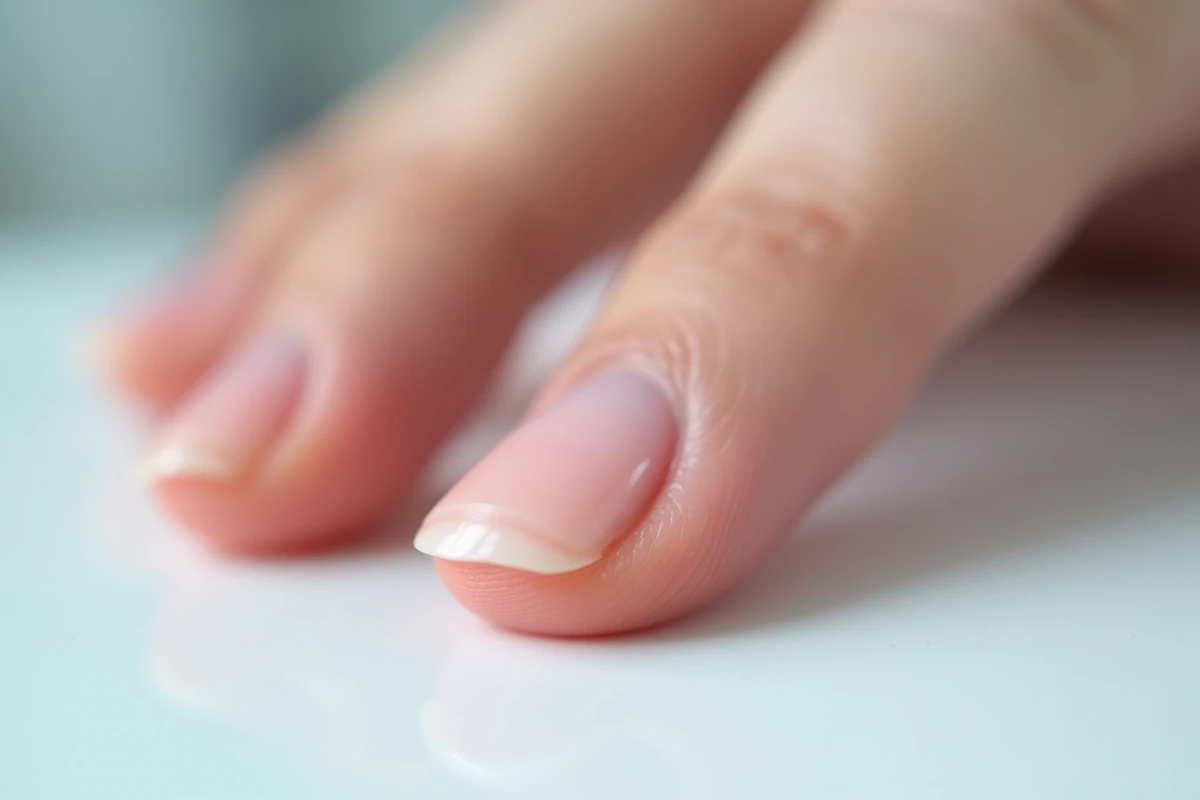 Gros plan d'un ongle déformé après traumatisme de la matrice montrant des stries et une décoloration sur la plaque unguéale