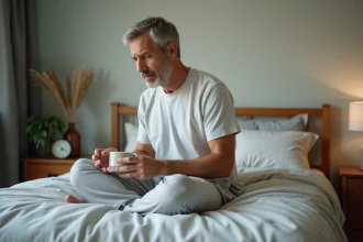 Homme d'âge moyen inquiet dans sa chambre