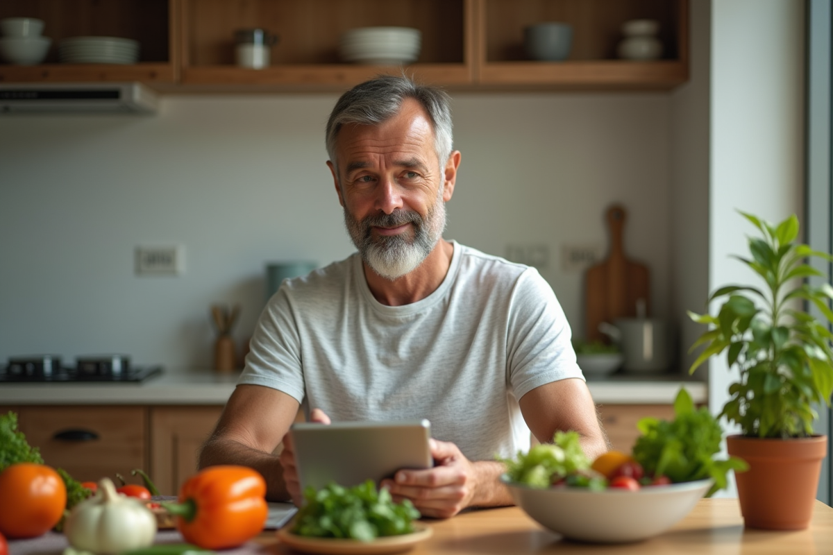 Homme préparant un repas sain dans la cuisine