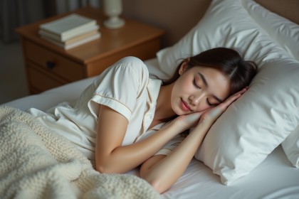 Jeune femme dormant paisiblement dans sa chambre moderne
