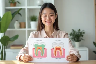 Jeune femme souriante tenant un diagramme dentaire coloré