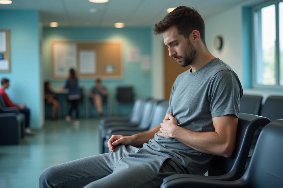 Jeune homme fatigu&eacute; en salle d