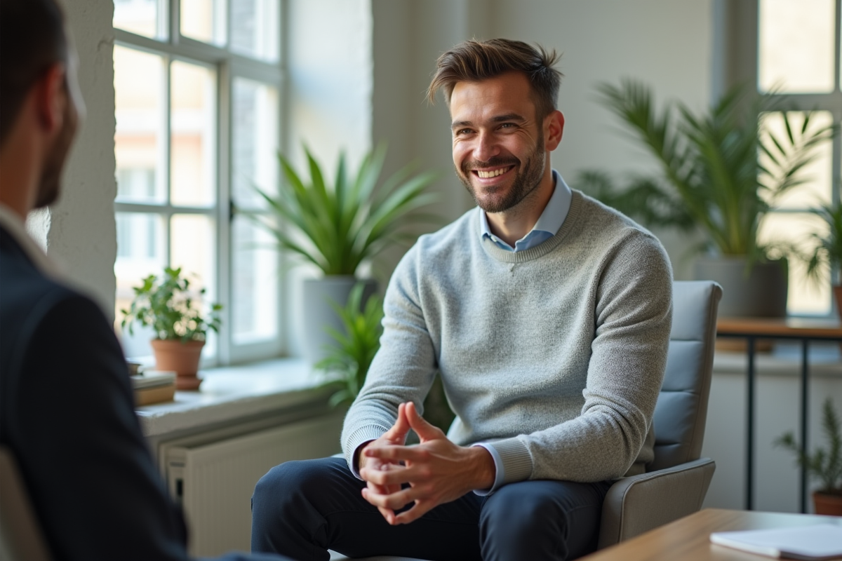 Jeune homme therapeute souriant lors d
