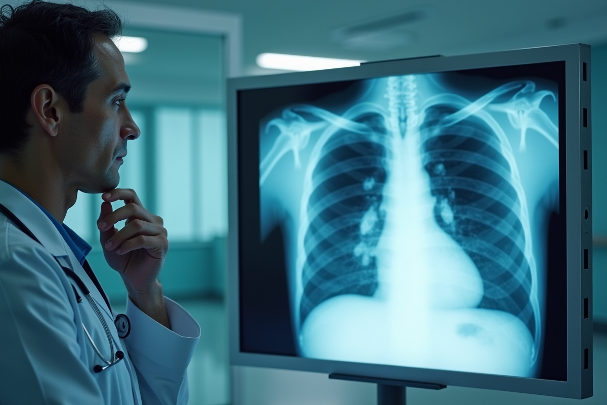 Docteur examinant une radiographie pulmonaire dans une salle d