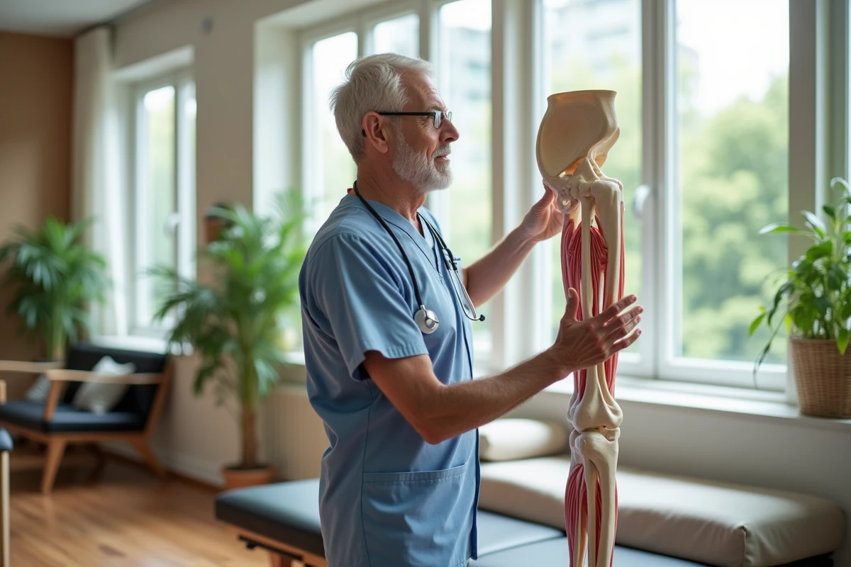 Orthopediste montrant un modèle de la hanche