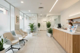 Vue panoramique d'un centre dentaire moderne en Haute-Garonne avec une salle d'attente accueillante