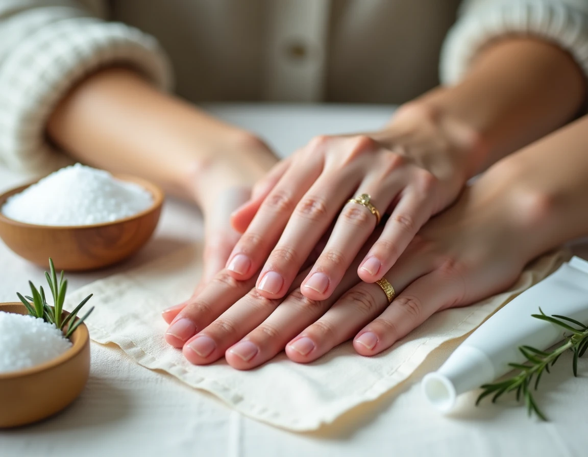 Gros plan de mains avec fourmillements comparant rem&egrave;des naturels et cr&egrave;me m&eacute;dicamenteuse pour soulager les paresth&eacute;sies