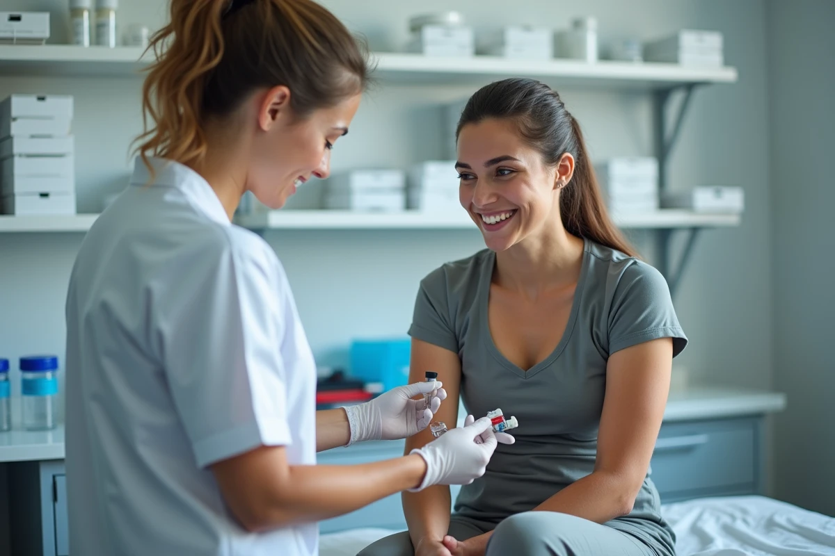 Infirmière effectuant une prise de sang sur une patiente dans un laboratoire médical