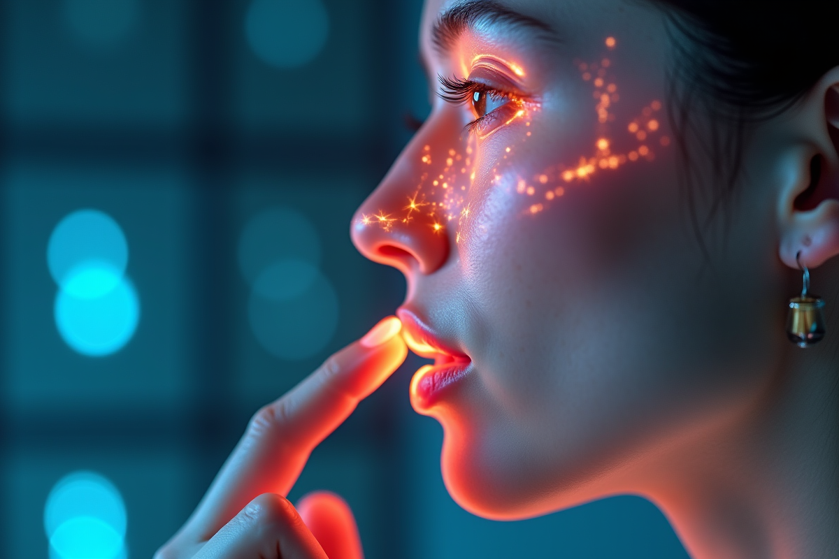 Visage humain en profil avec surimpressions digitales d